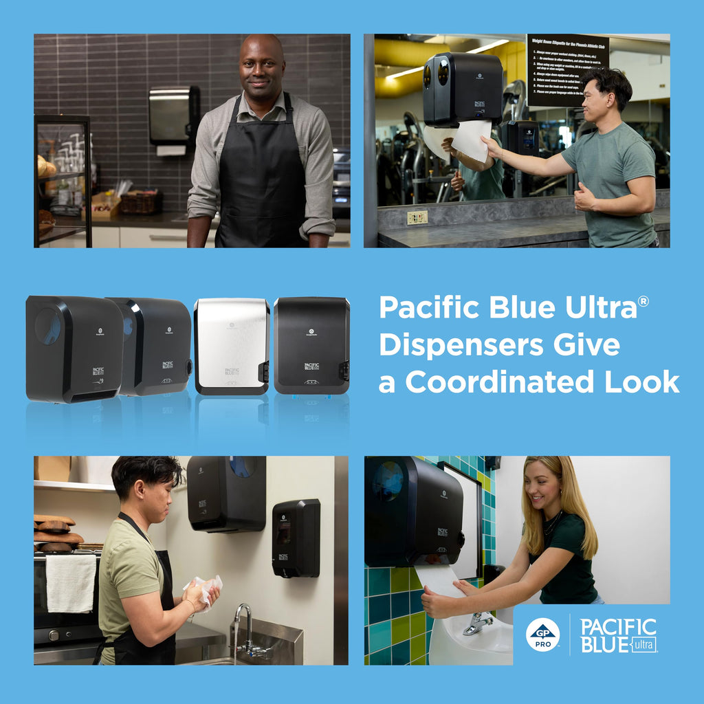 Pacific Blue Ultra 8" High-Capacity Automated Touchless Paper Towel Dispenser Starter Kit by GP PRO (Georgia-Pacific), Black Dispenser (59590) 1 White Towel Roll (26491)