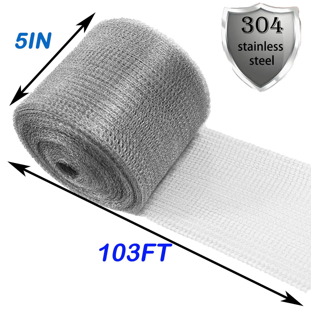 Wire Mesh Hole Fill Fabric 5 in X 103Ft, Weep Holes Filler and Covers, Upgraded Stainless Steel Wire Mesh, Flexible Stretchy Hardware Cloth for Garden House and DIY, Mice Control Rodent Barrier