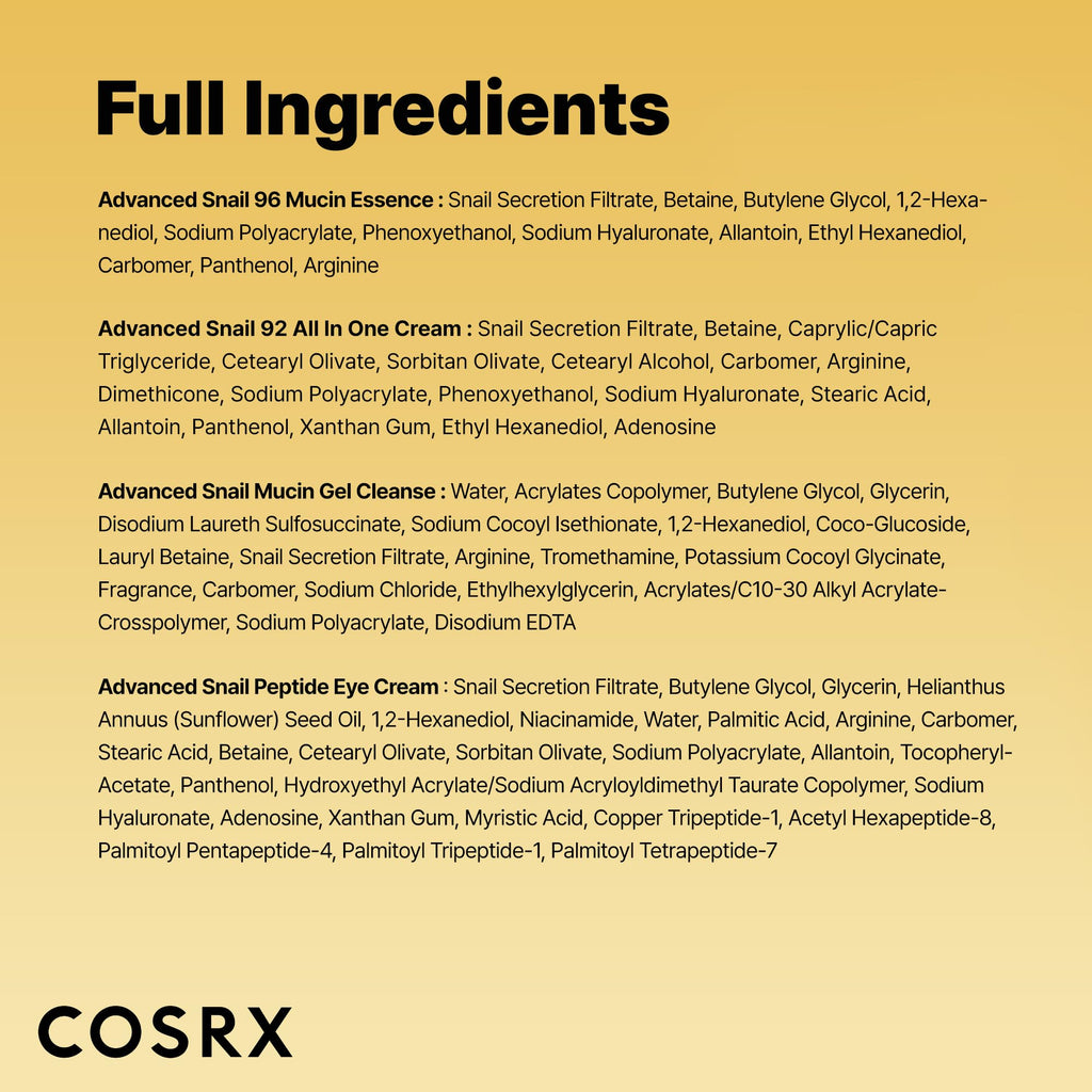 COSRX All About Snail Mucin Korean Skin Care Set, Mini Travel Essentials, Travel Size Gift Set with Snail Mucin Face Wash, Serum, Moisturizer & Eye Cream, Rejuvenating Kit