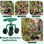 Goplus Garden Cart with Wheels, Utility Stool Cart w/Adjustable 360 Degree Swivel Seat, Outdoor Lawn Yard Rolling Work Seat, Garden Scooter for Planting (Green)