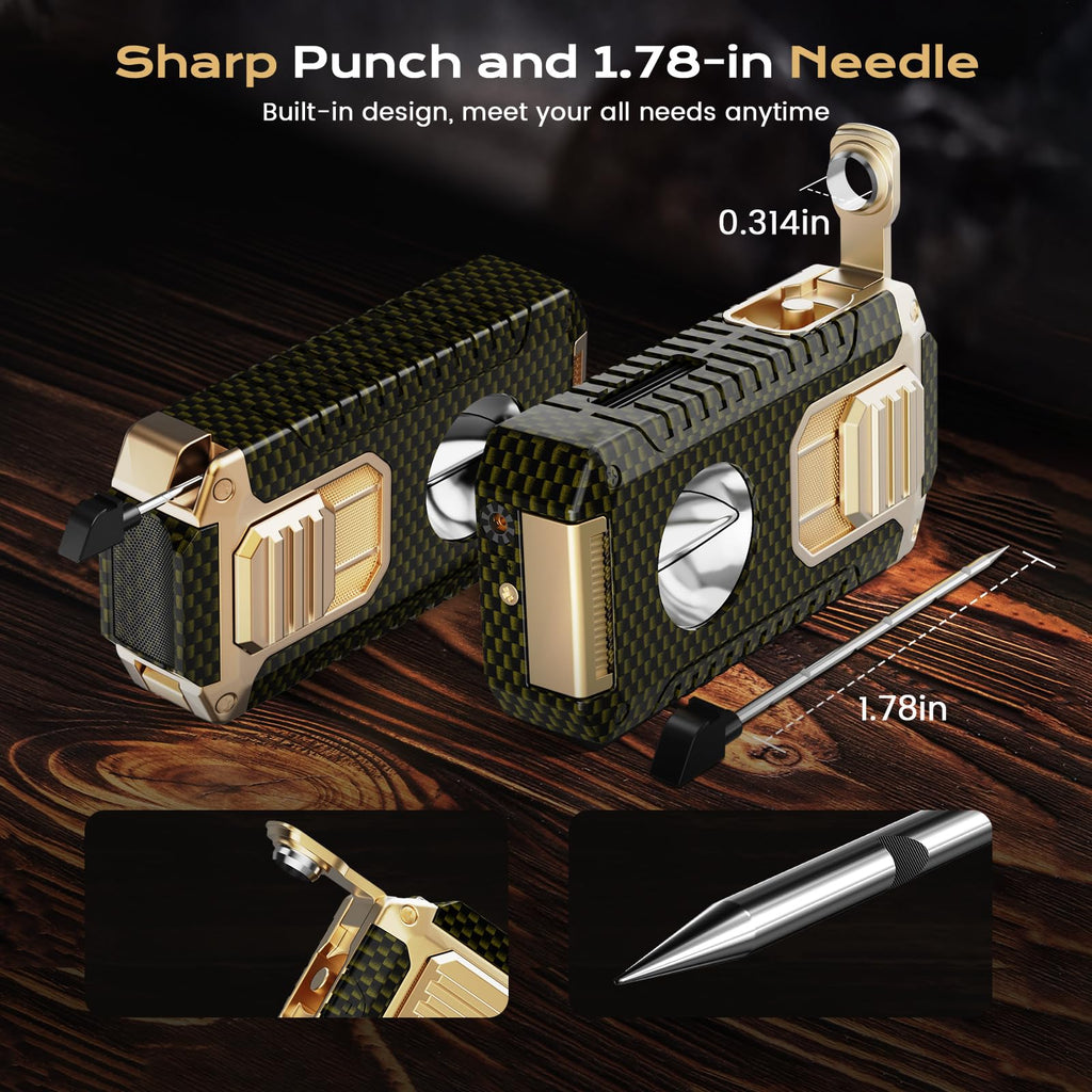 5-in-1 Torch Lighter with Cutter, Punch, Holder, Draw Enhancer, and Triple Windproof Jet Flames, Refillable Butane Lighters with Gift Box, Multi-Function Lighter Accessories, Cool Lighters for Men