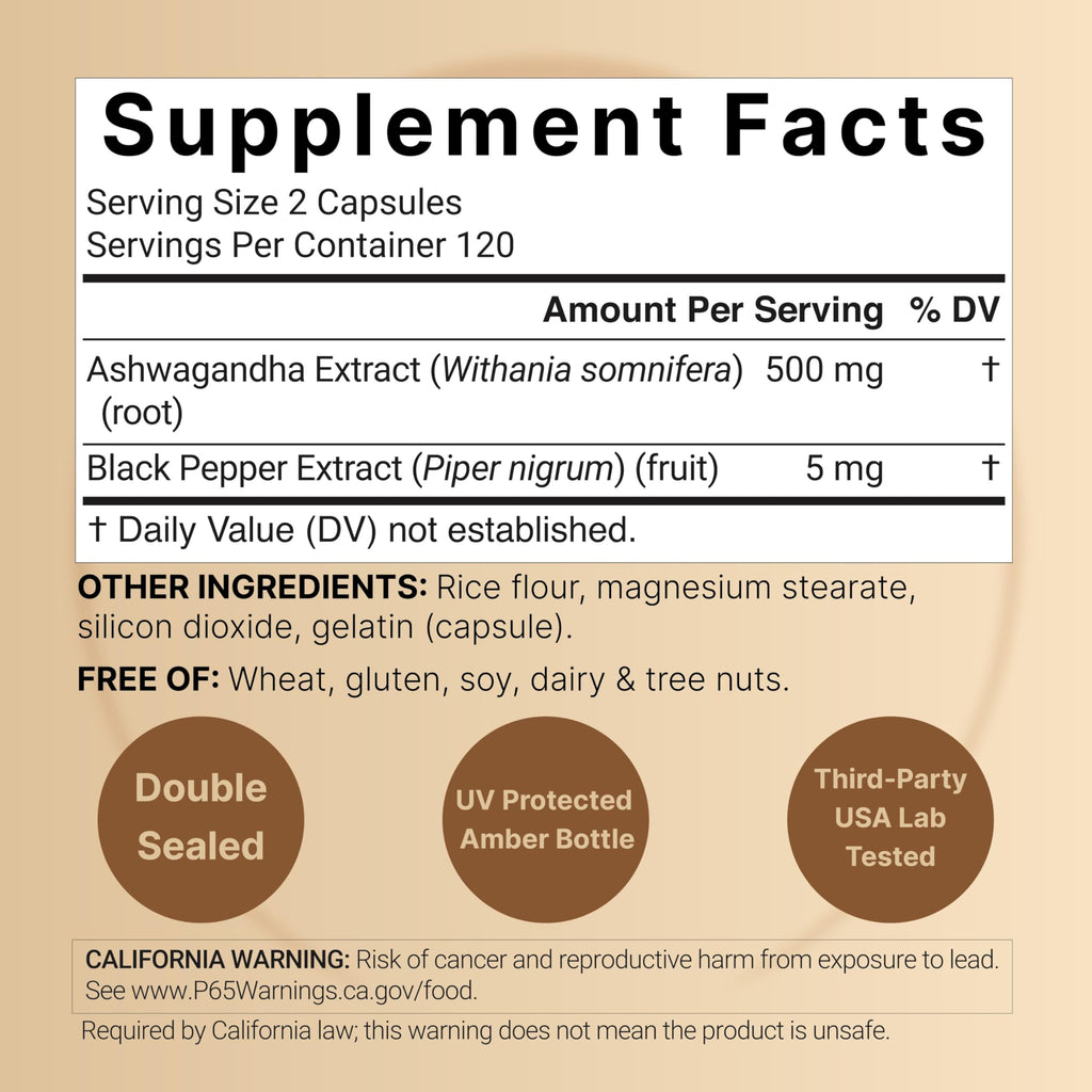 NatureBell Ashwagandha Root with Black Pepper Extract - 240 Capsules - High Strength Adaptogen for Calmness, Relaxation & Immune Support*