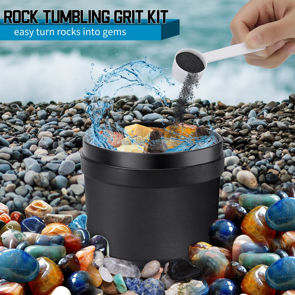 WKTURN Rock Tumbler Grit Set - 4 Step Tumbling Media (Coarse, Medium Grit, Pre-Polished, Final Polish), Set 2.0 for Any Brand of Rock Polisher