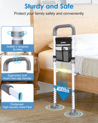 BPREINECO Bed Rails for Elderly Adults Safety, Reinforced Bed Handle Bedside Assist with Motion Sensor Light & Storage Pocket, Adjustable Bedrail Grab Bar Handrails, Stable Bed Can for Seniors, Gray