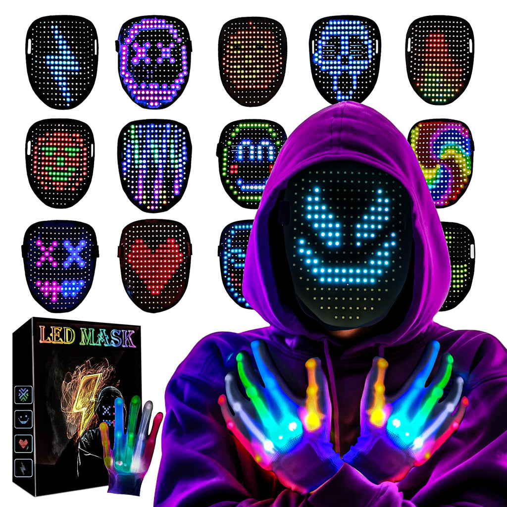 LED Light Up Mask with Gloves Set, Halloween Costume Cool Stuff for Adults