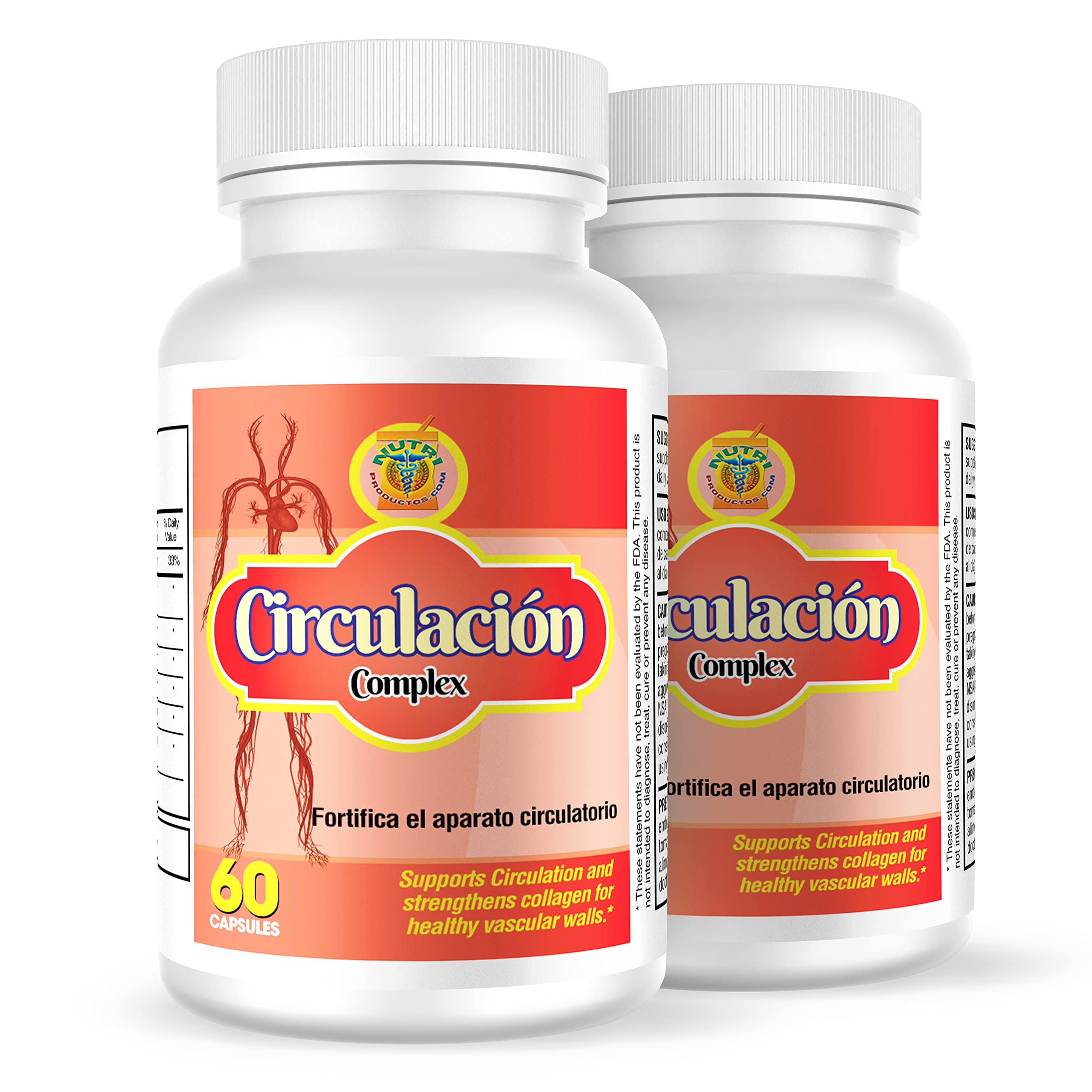 Nutrisalud Products Circulacion Complex, Capsulas naturales para la circulacion.Set de 2 frascos.Combaten Varices,calambres,hinchazon de pies y Manos,ayudan a bajar el colesterol.