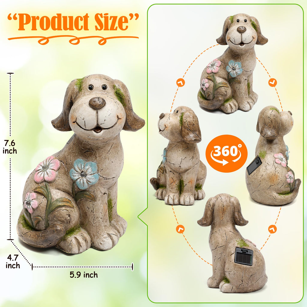 Smadeer Solar Dog Garden Statue with Light, Cute Outdoor Dog Decoration for Yard, Patio, Lawn Balcony, Animal Figurines Housewarming Gardening Gift, Crafted Gifts for Mom Women