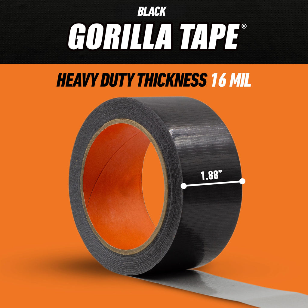 GORILLA Tape; Duct; Utility; Triple Layer Strength; Indoor & Outdoor; Weather Resistant Shell; 1.88 in x 10 yd; Black; (Pack of 2)