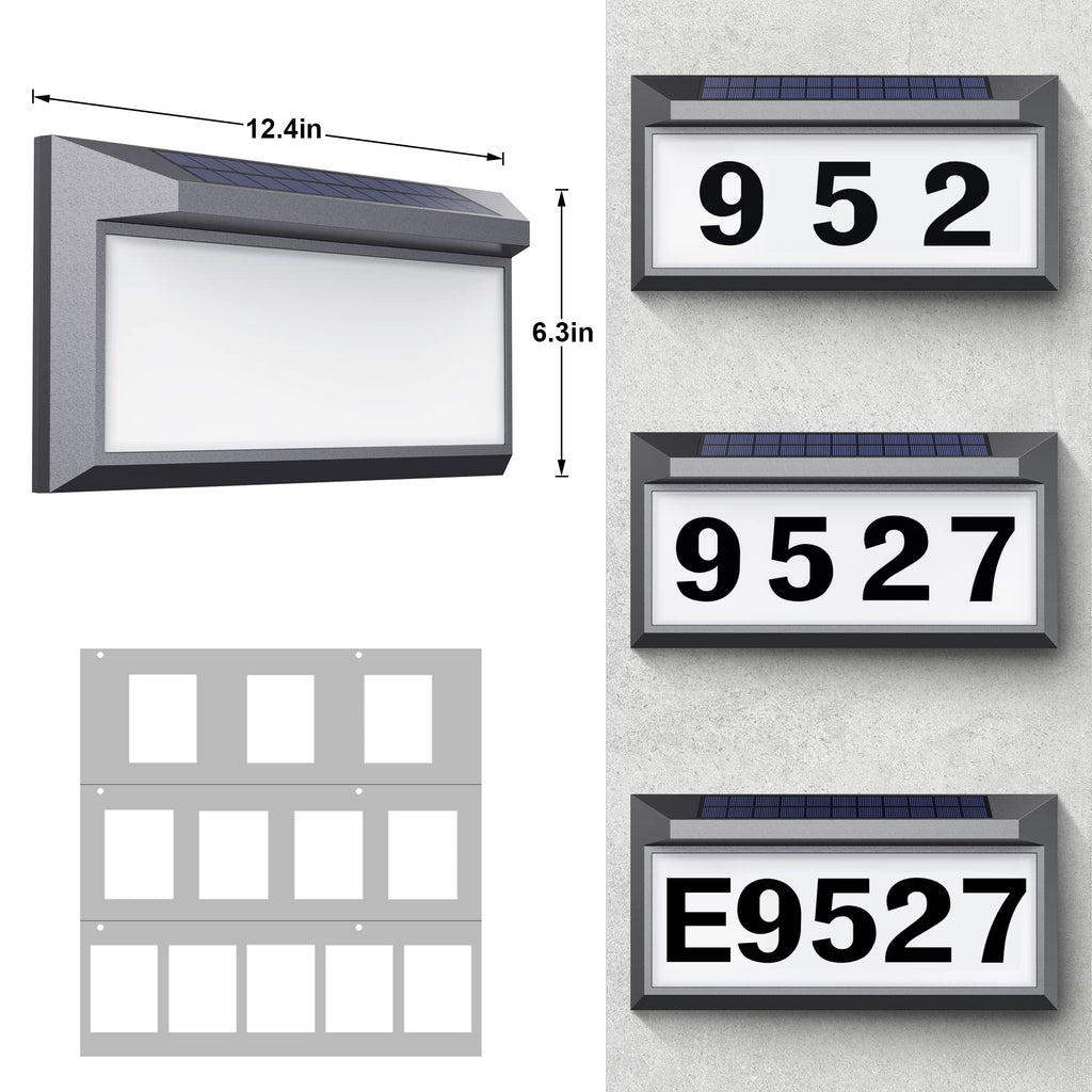 Solar Address Sign, Lighted Address Numbers Outdoor Waterproof, Illuminated LED Address Plaque, House Numbers for Outside, Grey