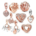MITSOKU 9Pcs Silver Rose Gold Charms Set Compatible with Pandora Bracelets - Fashion Dangle Beads for Women, Birthday/Travel/Family Theme Jewelry Gifts