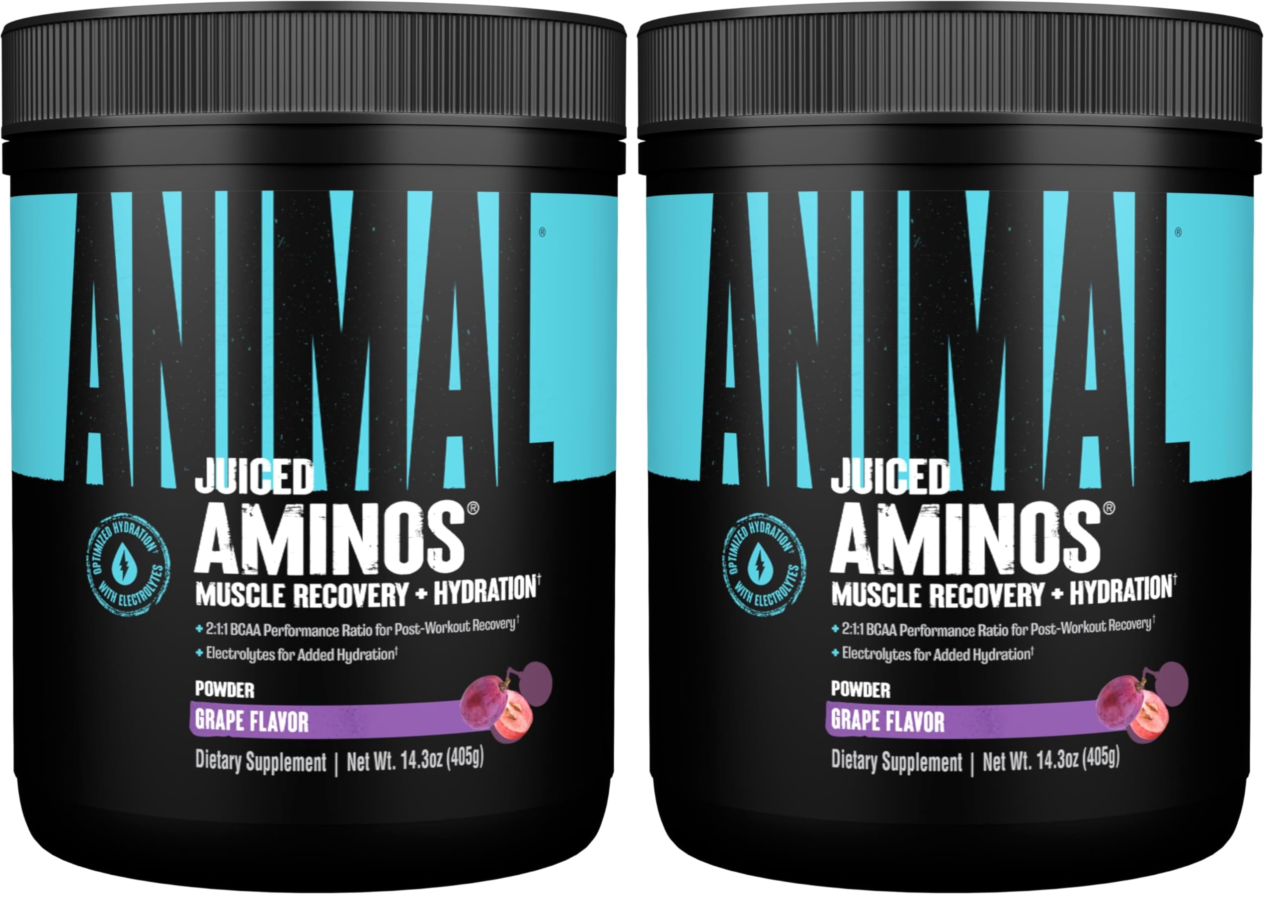 Animal Juiced Amino Acids - BCAA Powder EAA Matrix Plus Hydration with Electrolytes and Sea Salt Anytime Recovery and Improved Performance,Grape Flavor,30 Servings,(Pack of 2)