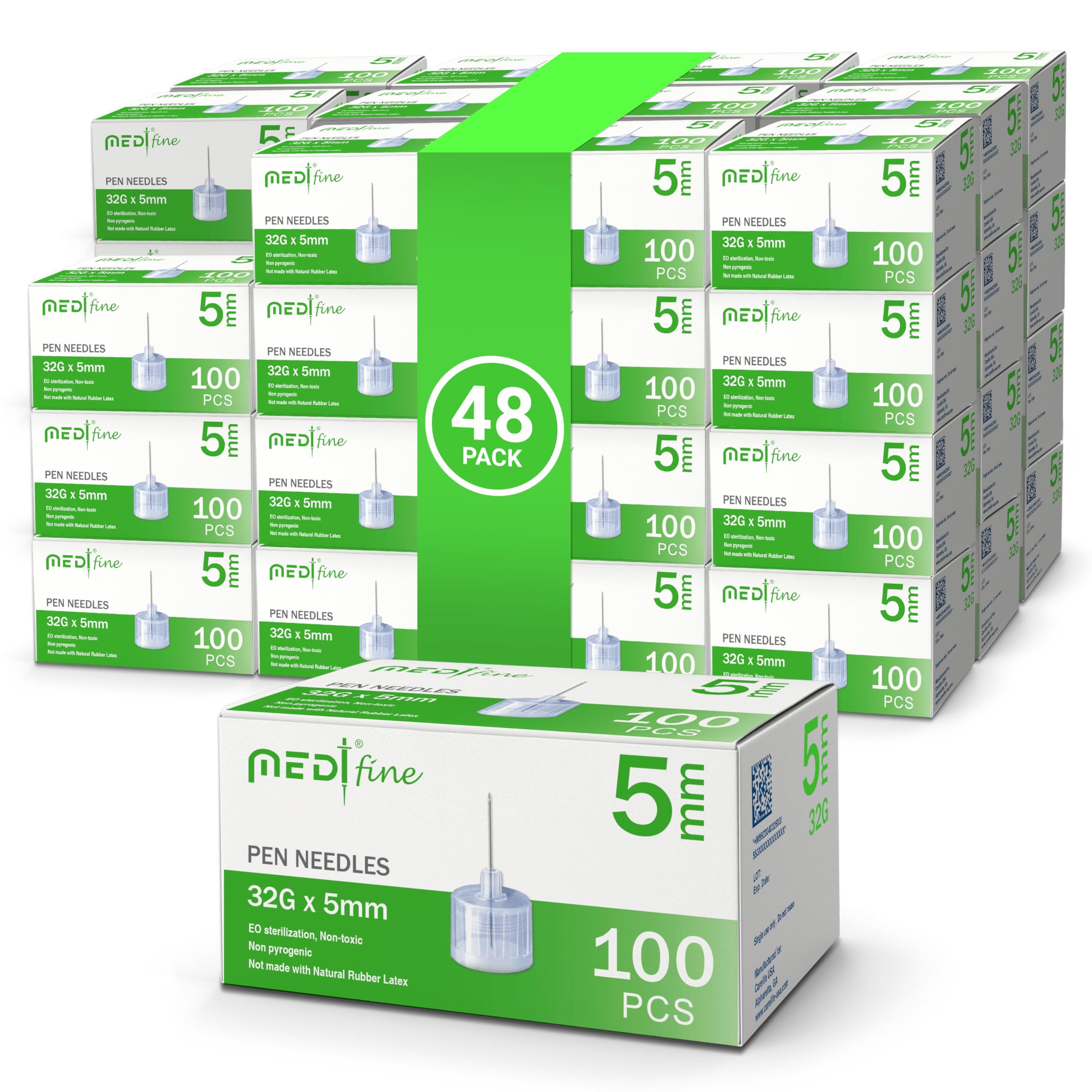 Medt - Fine Insulin Pen Needles (32G 5mm), Diabetic Needles for Insulin Injections, Ultra Fine Compatible with Most Diabetes Pens - 48 Boxes of 100ct Bulk