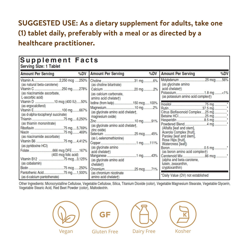 Solgar Iron-Free Formula VM-75, 180 Tablets - Multivitamin with Chelated Minerals - Vitamin A, B6, B12, C, D, E - Biotin, Magnesium, Calcium, Zinc - Vegan, Gluten & Dairy Free, Kosher - 180 Servings