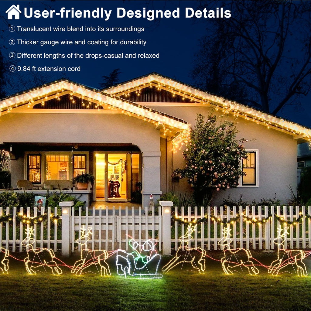 Icicle Lights for Outside Christmas Lights Outdoor 66ft 640 LEDs Warm White