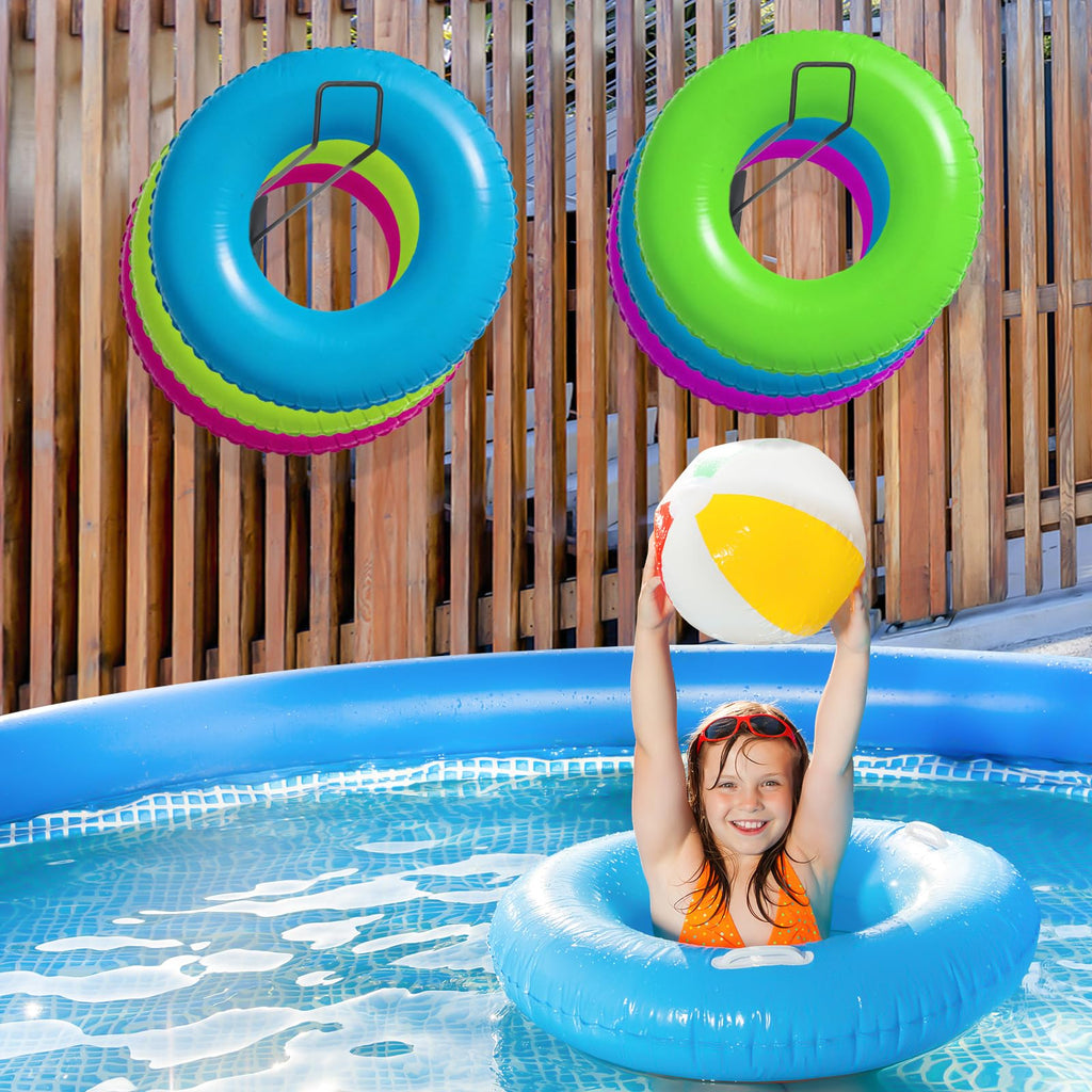 3 Pcs Pool Float Storage Holder, 16.5 Inch Wall Mount Pool Float Organizer Storage Rack with Hangers for Swimming Ring, Towel, Tools & More Storage Indoor Outdoor Space-Saving (Oblique angle)