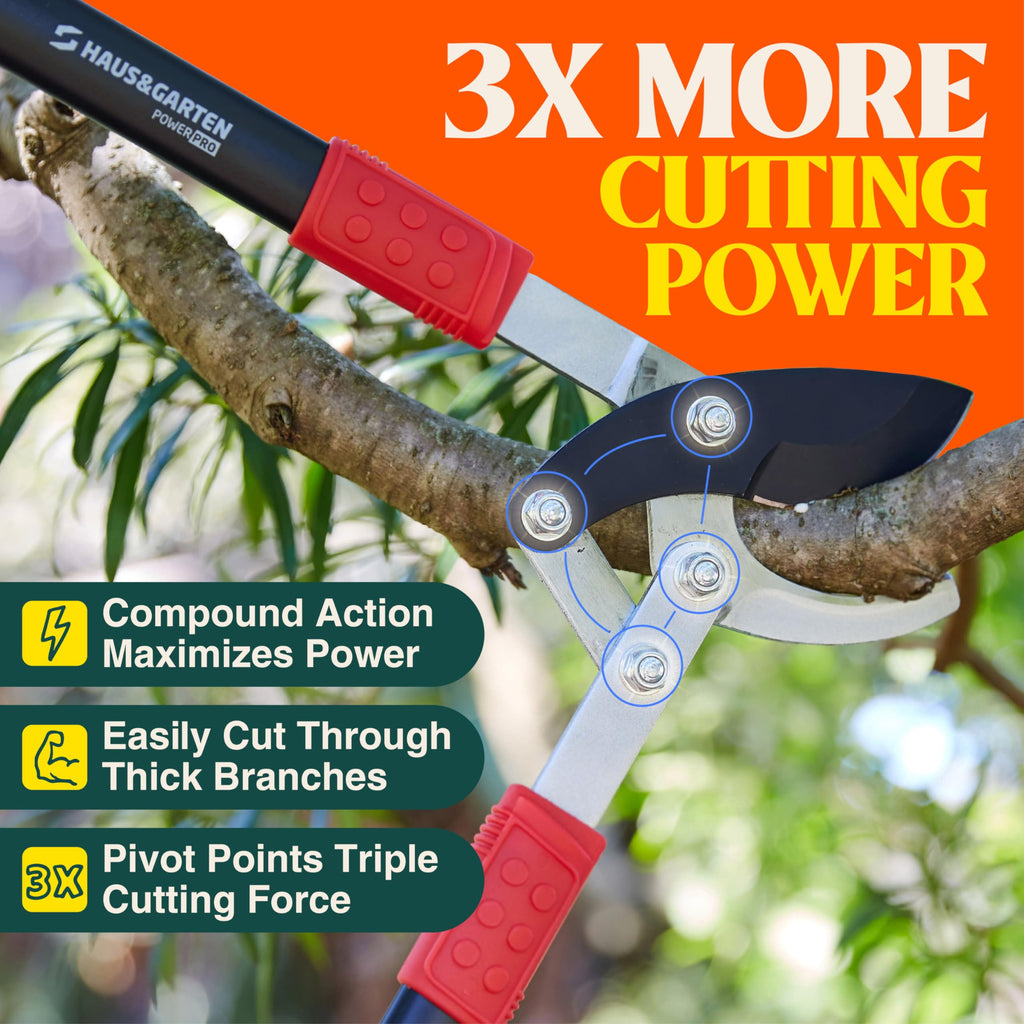 Haus & Garten PowerPRO Compound Action 29" Bypass Loppers - Use as loppers for tree trimming, branch cutters, heavy-duty garden pruning tree clippers, lopping shears