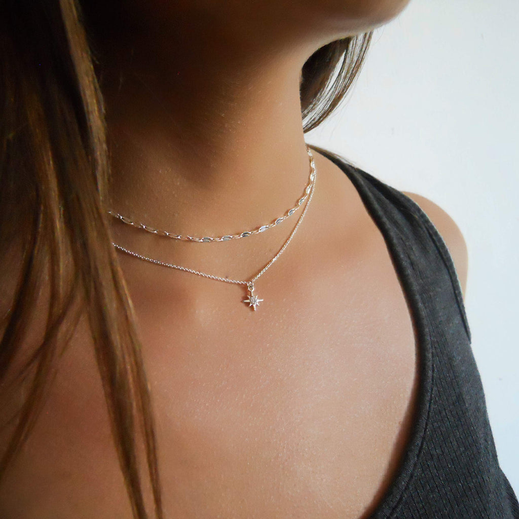 Annika Bella North Star Necklace, Cubic Zirconia Pendant, Silver Chain Necklace, Celestial Jewelry for Women, Gift for Her (1pc)