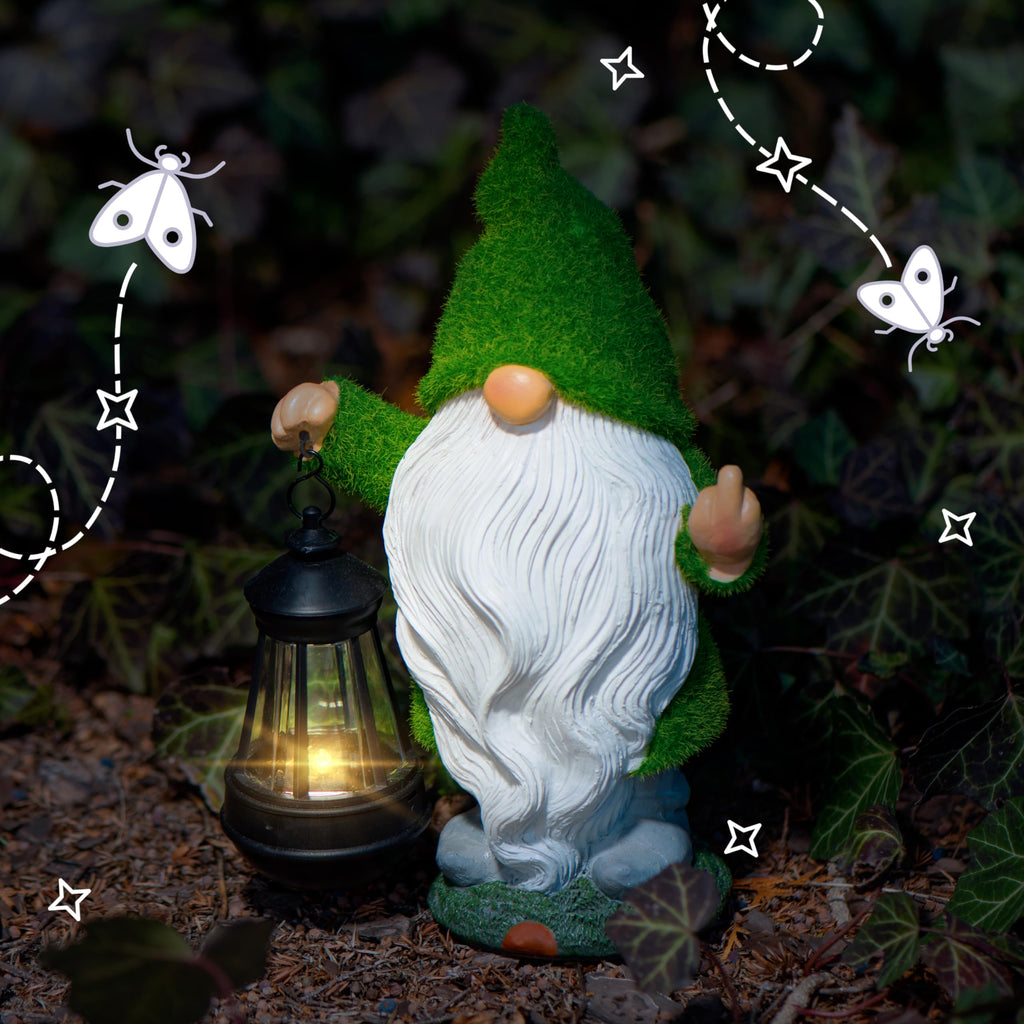 Garden Gnome 11.8, Funny Gnomes with Solar Lantern, Garden Statues Outdoor Clearance, Garden Gnomes Outdoor Funny for Patio Decor