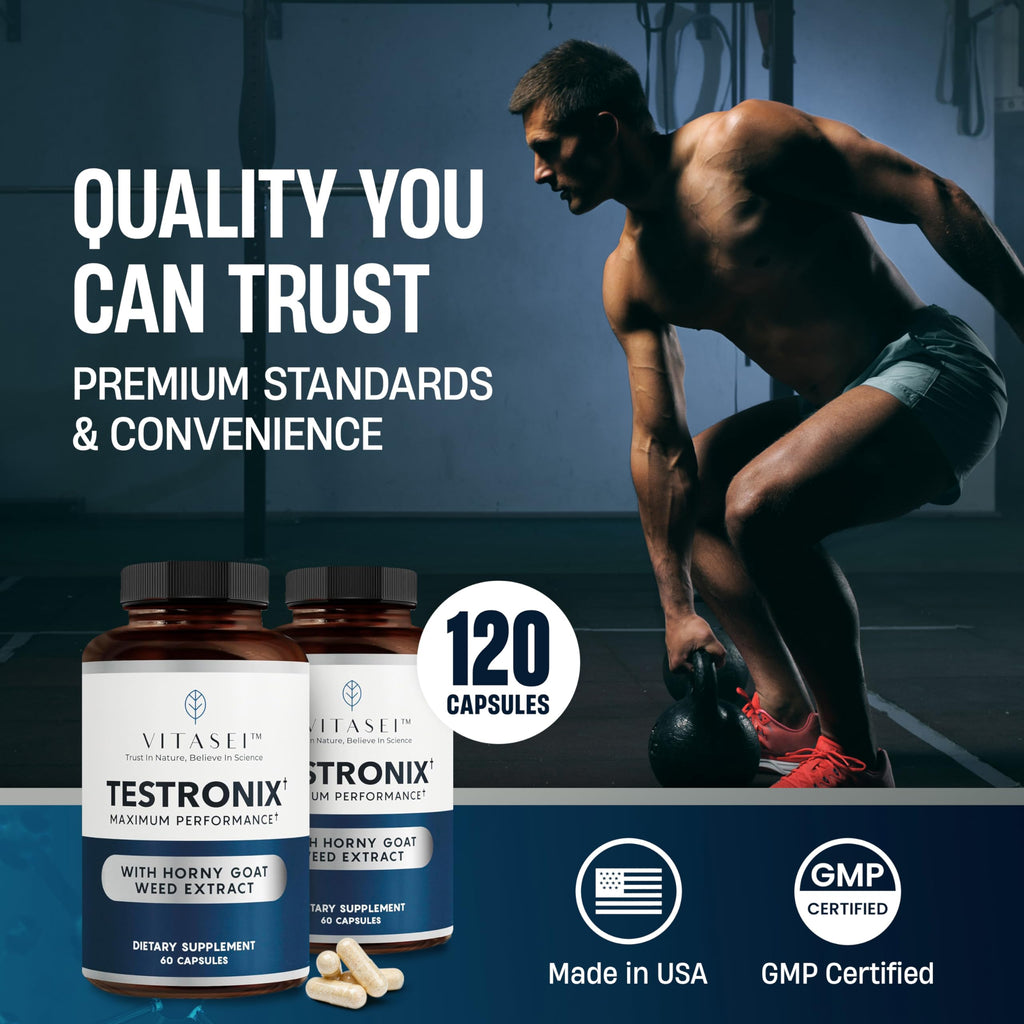 VITASEI Testronix Performance Supplement for Men - Energy and Muscle Supplements for Mens Health - 60 Capsules (Pack of 2)