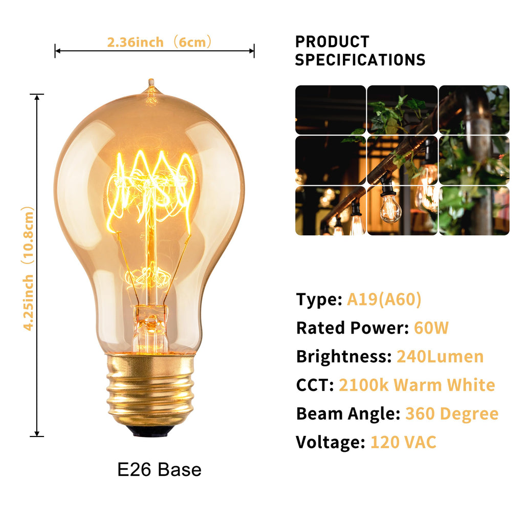 runquiz Round Edison Light Bulbs,G25 2200k LED Globe Light Bulbs,Warm Yellow Amber Light Bulbs,Pastel Low Watt Spiral Filament Edison Bulb 4W=40Watt,Vintage Old Fashioned Retro Filament Light Bulb