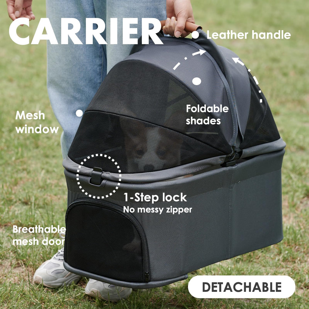 Zoosky 3 in 1 Pet Stroller with Removable Carrier, Folding Stroller for Small/Medium Dogs and Cats, Waterproof, All-Terrain, with Sun Shades, Car Seat