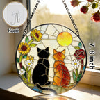 Stained Glass Window Hanging, 7.8" Charming Cat Couple Garden Suncatcher, Sun Catchers Indoor Window Ornament, Suncatchers for Windows, Doors & Home Decor, Gifts for Women, Men, Cat Lover & Pet Lover
