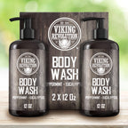 Viking Revolution Men's Body Wash - Eucalyptus Peppermint Body Wash for Men - Mens Natural Body Wash with Vitamin E and Rosemary Oil - Mens Shower Gel Liquid Soap - Peppermint Mens Bodywash (2 Pack)