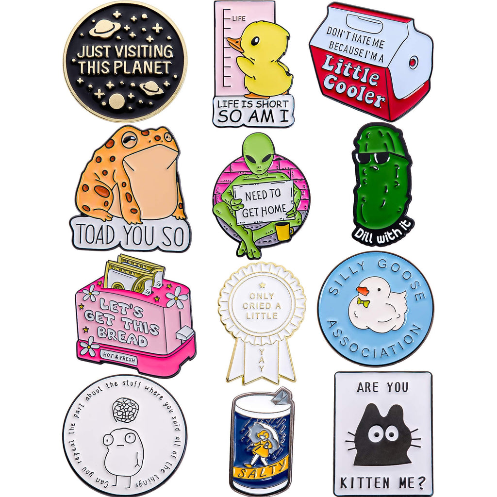 Anjulery Funny Enamel Pins Set of 12 – Sarcastic & Meme-Inspired Lapel Pins for Jackets, Backpacks, Hats & More – Unique Gift for Friends, Teens & Pin Collectors (Assorted-C)