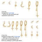 6 Pairs Gold Earrings Set for Women Moon Star Hoop Dangle Dainty Earrings