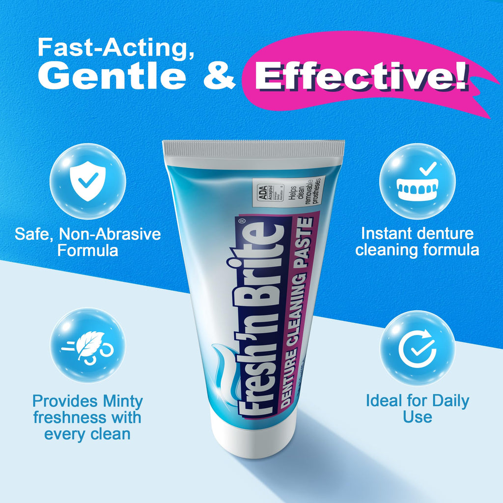 Fresh 'n Brite Denture Cleaner Paste, ADA Accepted Dual Action Formula for Fresh Breath & Gentle Care of Dentures, 1 Count
