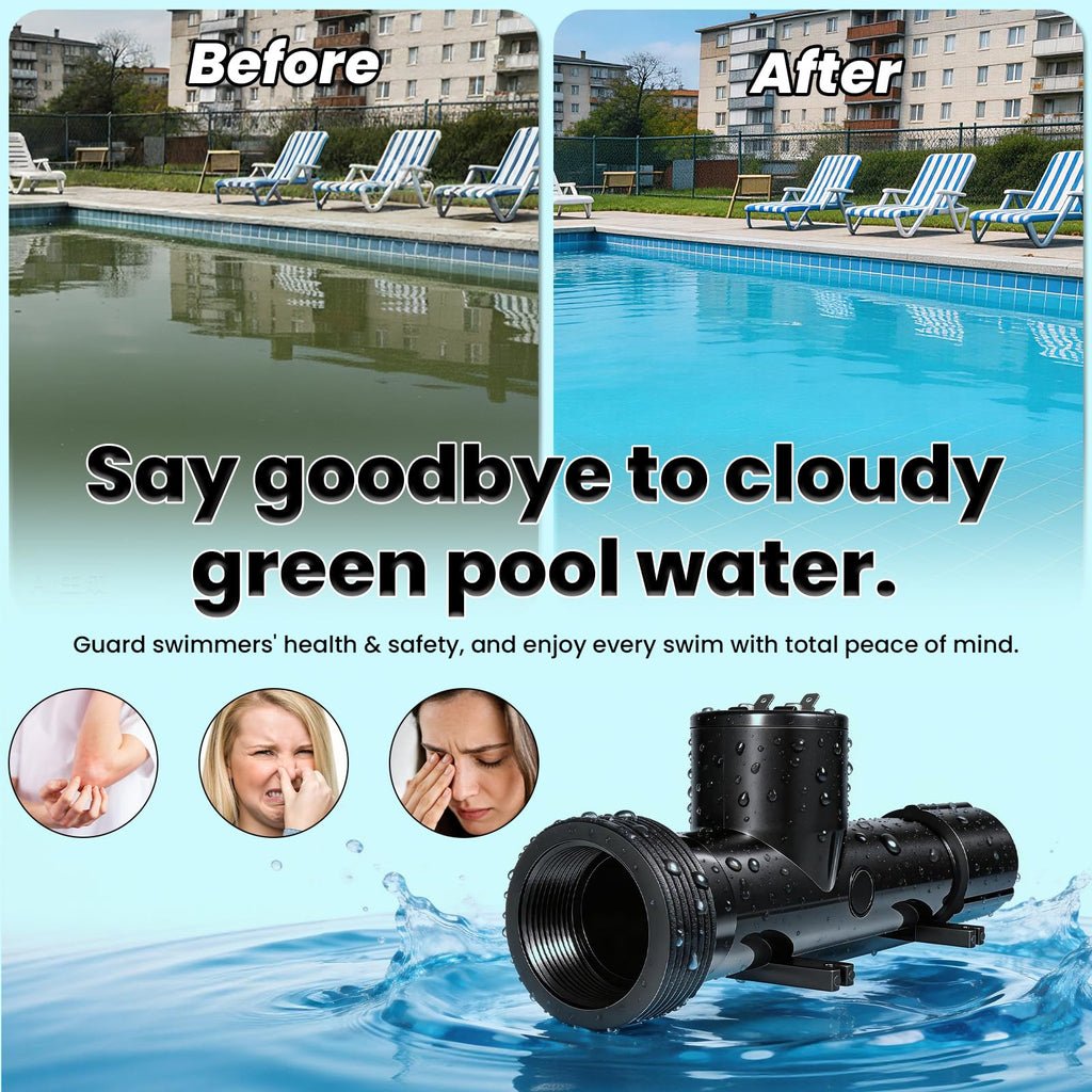 NLCCLTQ Upgraded Solar Pool Ionizer for Above Ground 4CH4002-R System Lonizer Copper Solor Powered Supplies Cleaner Main Access Power Swimming Chamber Replacement Ionization Controller Treatment