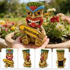 Suyorpe ﻿Miniature Tiki Garden Statue Solar Outdoor Decorations - Tiki Bar Welcome Sign Lights for Patio Yard Lawn Ornaments Gifts for Birthday Housewarming Summer 3.2''(W) x 3.4''(D) x 5.9''(H)