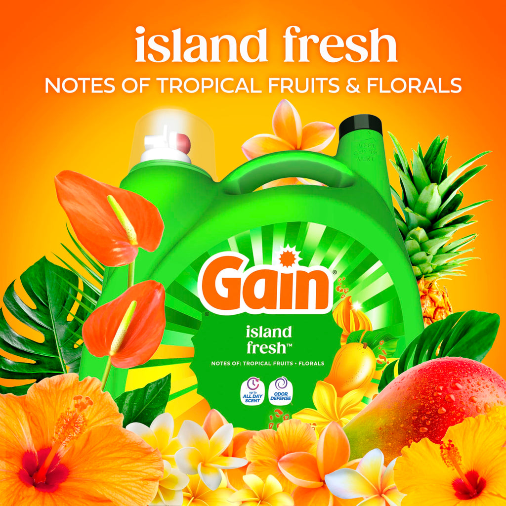 Gain Liquid Laundry Detergent, With Odor Defense, Island Fresh Scent, Laundry Soap For HE Washing Machines, 132 fl oz, 100 Loads (Packaging May Vary)
