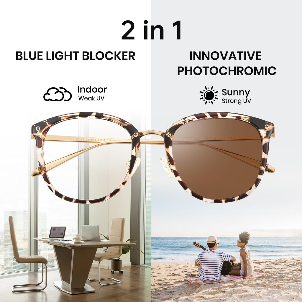 Cyxus Blue Light Glasses Photochromic Lens for Women, Fashionable Computer Glasses on Office Reduce Eye Strain Anti Migraine Great for Working Reading