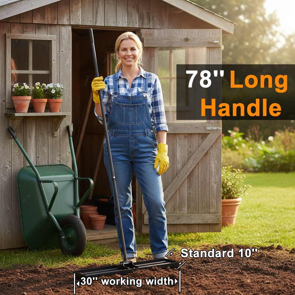 G GREENLY-AG 30" Heavy Duty Lawn Leveling Rake, 6.5FT Soil Leveler Tool