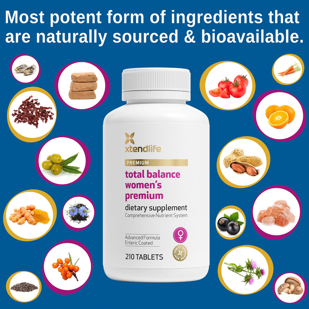 Xtendlife Total Balance Women's Premium Extra Strength Daily Multivitamin & Mineral - 90+ Nutrients for Complete Immune, Heart, Digestive, and Cellular Health - 30 Day Supply