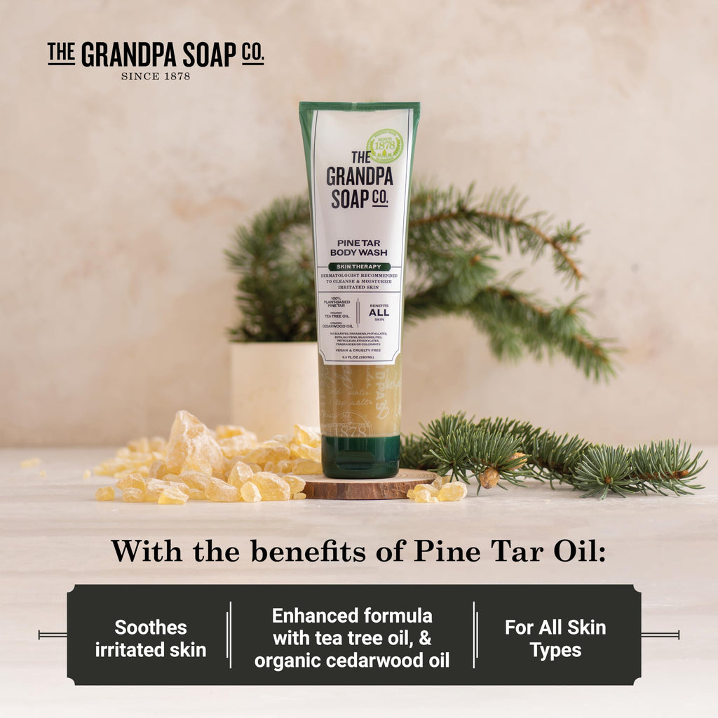 The Grandpa Soap Company Pine Tar Body Wash - Dermatologist Recommended to Cleanse & Moisturize Irritated Skin, Deodorizing Power, With Pine Tar & Tea Tree Oil, 9.5 Fl Oz 2 Pack