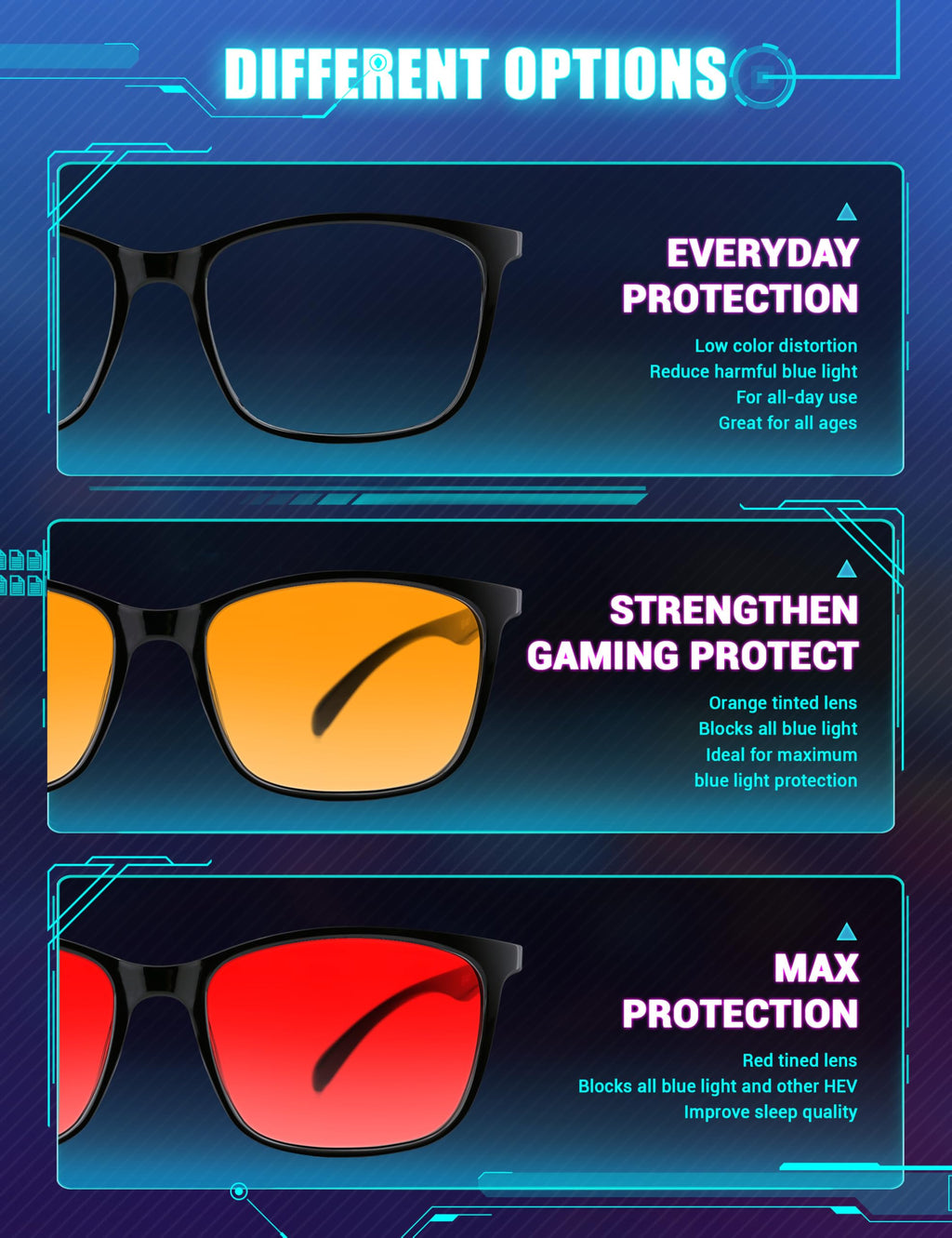 TIJN Blue Light Blocking Glasses for Men Women - Red Light Glasses for Computer Gaming - Dual AR Coating Lens - Screen Fatigue & UV Protection - 2 Pack