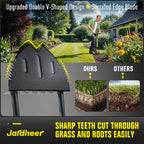 Jardineer Edger Lawn Tool Manual, Manual Half Moon Edger with Double V-Shaped Serrated Edge Blade and Wider Handle, Edging Tool for Landscaping, Sidewalks, Lawn Border, Flower Bed and Yard