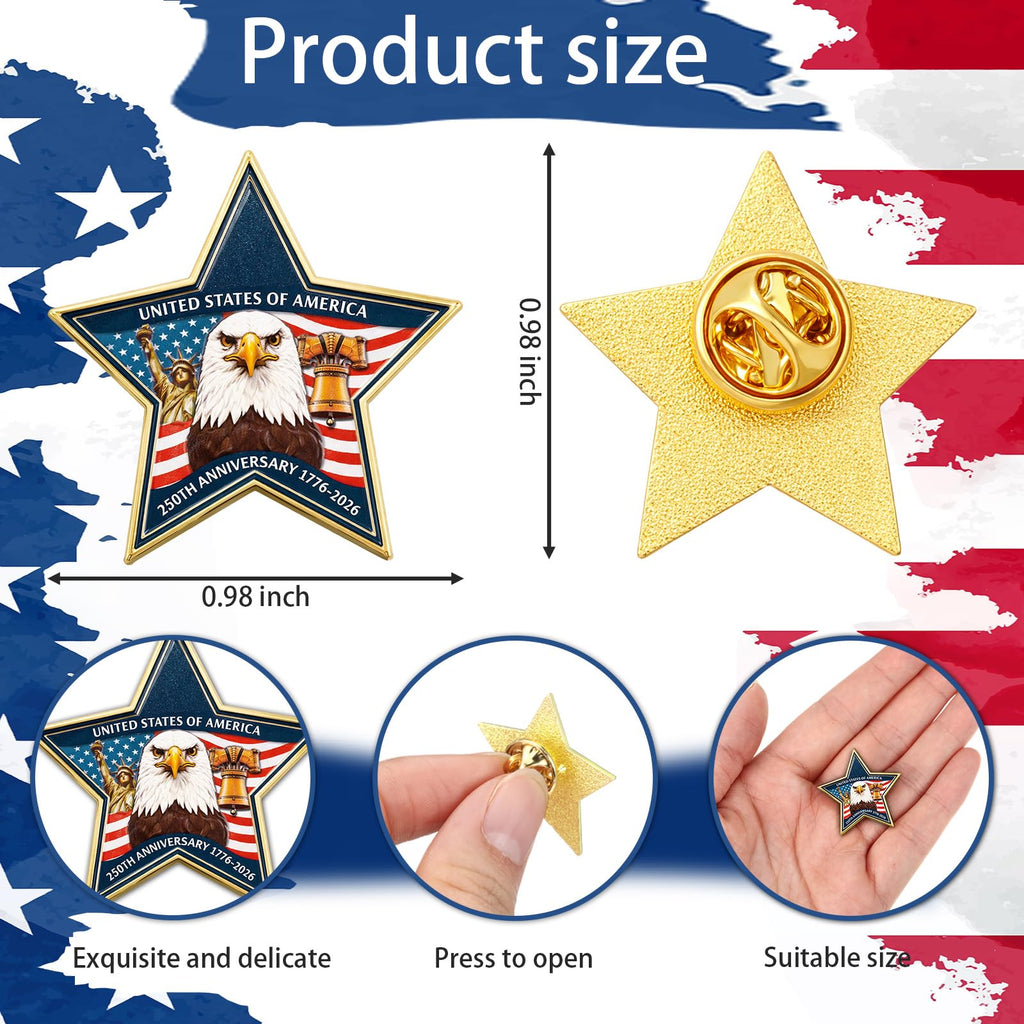 Yinkin 48 Pcs 4th of July Label Pins 250th Anniversary Enamel Pins Bulk American Patriotic Brooch Memorial Day Gift Independence Day Backpacks Clothes Bags Accessories(American Anniversary)