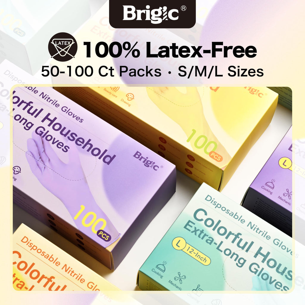 Brigic 12-Inch Extended Disposable Nitrile Gloves | Latex-Free & Powder-Free | Full Palm Textured Grip | Multipurpose for Home, Kitchen, Beauty & Garden Orchid Purple, Medium (Pack of 100)