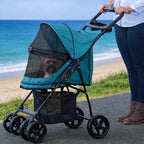Pet Gear Happy Trails Lite Pet Stroller for Cats/Dogs, Zipper Entry, Easy Fold with Removable Liner, Safety Tether, Storage Basket, Green Clover