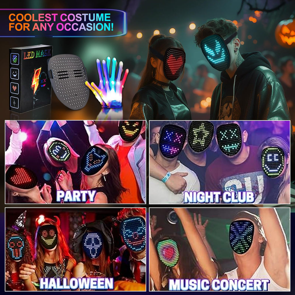 LED Light Up Mask with Gloves Set, Halloween Costume Cool Stuff for Adults