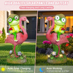 ZFNN Solar Garden Statue Outdoor, Frog Riding Flamingo Decor with LED Eyes