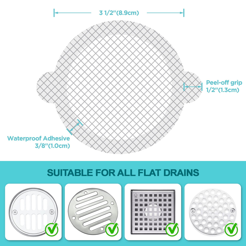 50 Pack Disposable Shower Drain Hair Catcher Mesh Stickers - Peel & Stick Drain Strainers to Prevent Clogs, Strong Waterproof Adhesive, Mess-Free Disposable Drain Covers for Shower & Bathtub