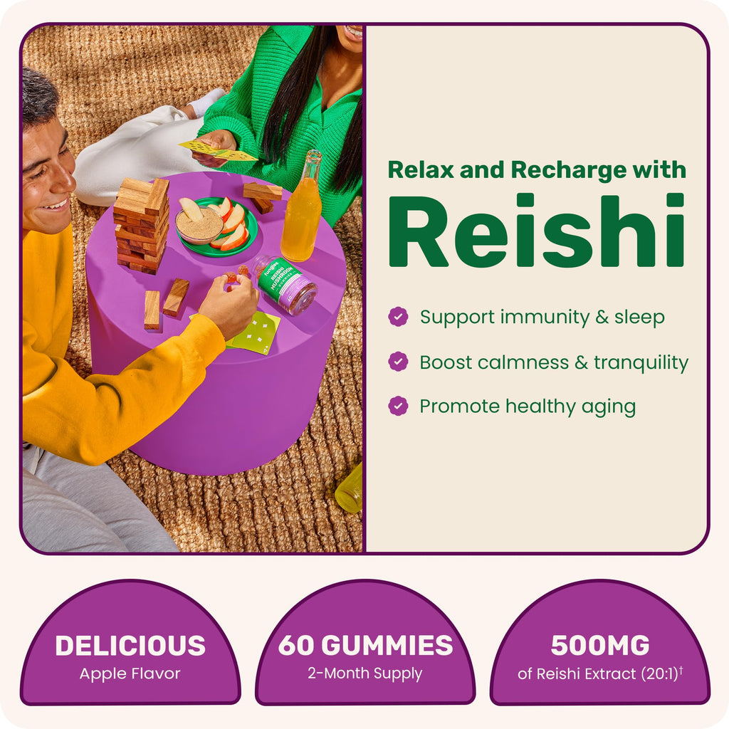 Fungies Reishi Mushroom Gummies, Delicious Apple Flavor - Mushroom Herbal Supplement Gummy for Adults Supports Immune Health, Relaxation & Healthy Aging - Calming Gummies for Sleep - 60 Servings