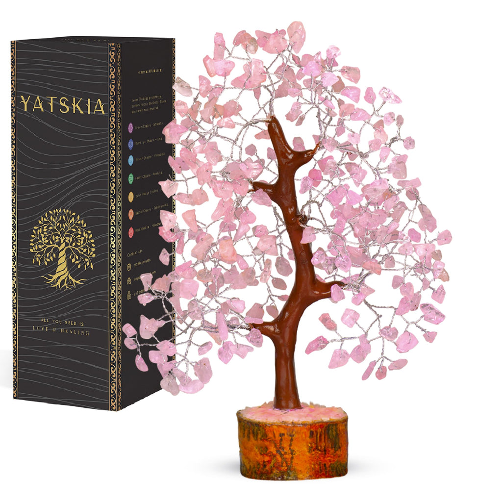 YATSKIA Rose Quartz Tree, Feng Shui Decor, Healing Crystal, Feng Shui Money Tree, Crystal Room Decor, 10-12 Inches