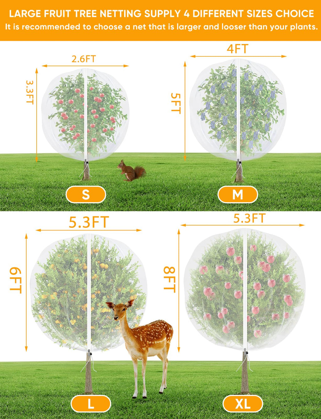 VITI Fruit Tree Netting for Cicadas - with 2Pcs 8Ftx5.3Ft Zipper&Drawstring Protection for Your Fruit Trees Garden Bird Netting Covers Blueberry Bush Tomato Bug Plant Protection Cherry Apple Tree