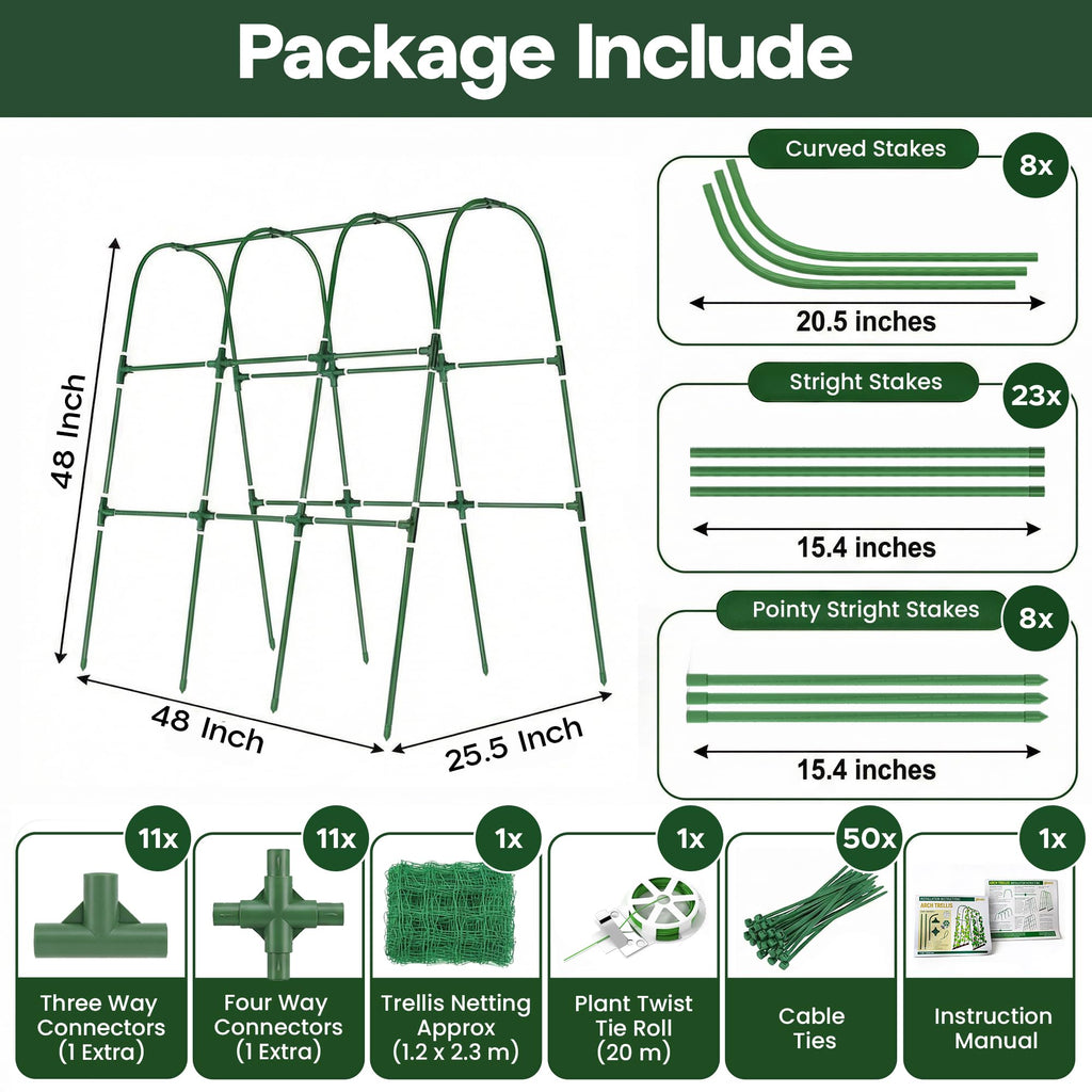 48x48 Cucumber Trellis for Raised Bed - U Shape Vegetable Garden Trellis for Climbing Plants Outdoor - Support for Cucumbers, Pea, Zucchini, Squash,Tomato, Green Bean, Vine, Watermelon, Melon, Pumpkin