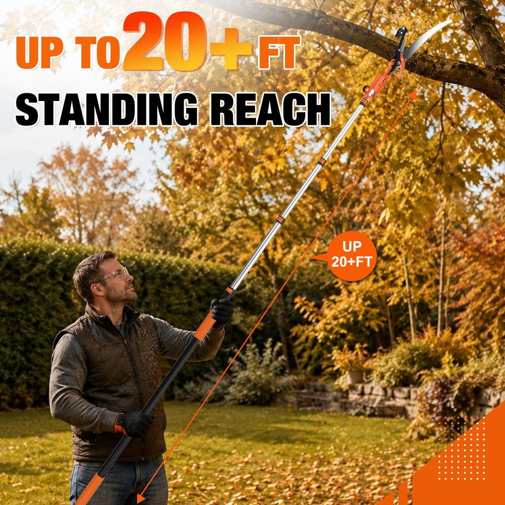 LAANPOLE 26FT Reach Tree Trimmer, Manual Pole Saw with 5-20FT Extension Pole, Tree Pruner Extendable for High Tree Branch Trimming Pruning Cutting